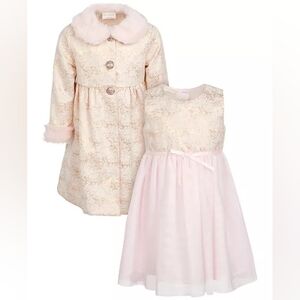 Blueberi BoulevardLittle Girls 2-Pc. Faux-Fur-Trim Coat & Dress Set